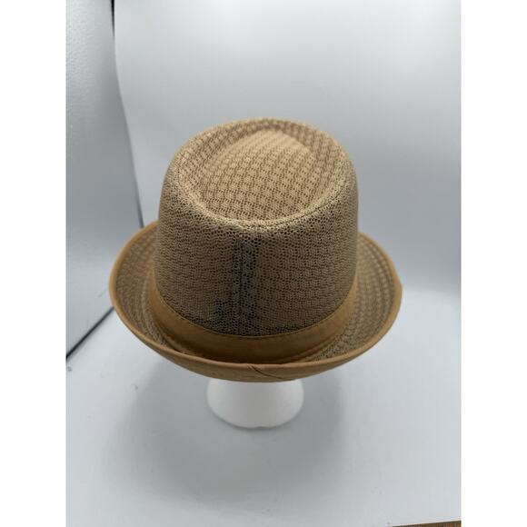 Tan Woven Fedora Hat Size S/M Breathable Lightweight Summer Trilby Style - Picture 3 of 9